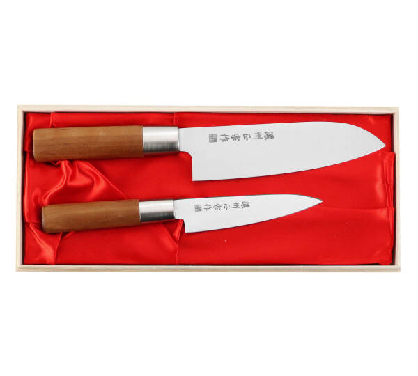 Satake Masamune Zestaw w Drewnianym Pudełku Nóż Santoku + Uniwersalny
