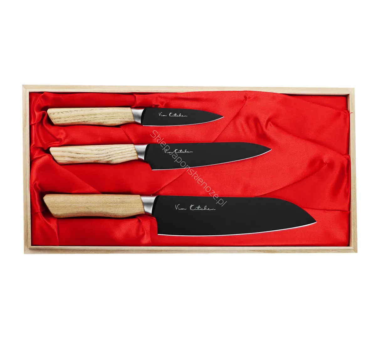 Satake Black Ash Zestaw 3 Noży Kuchennych w Drewnianym Pudełku